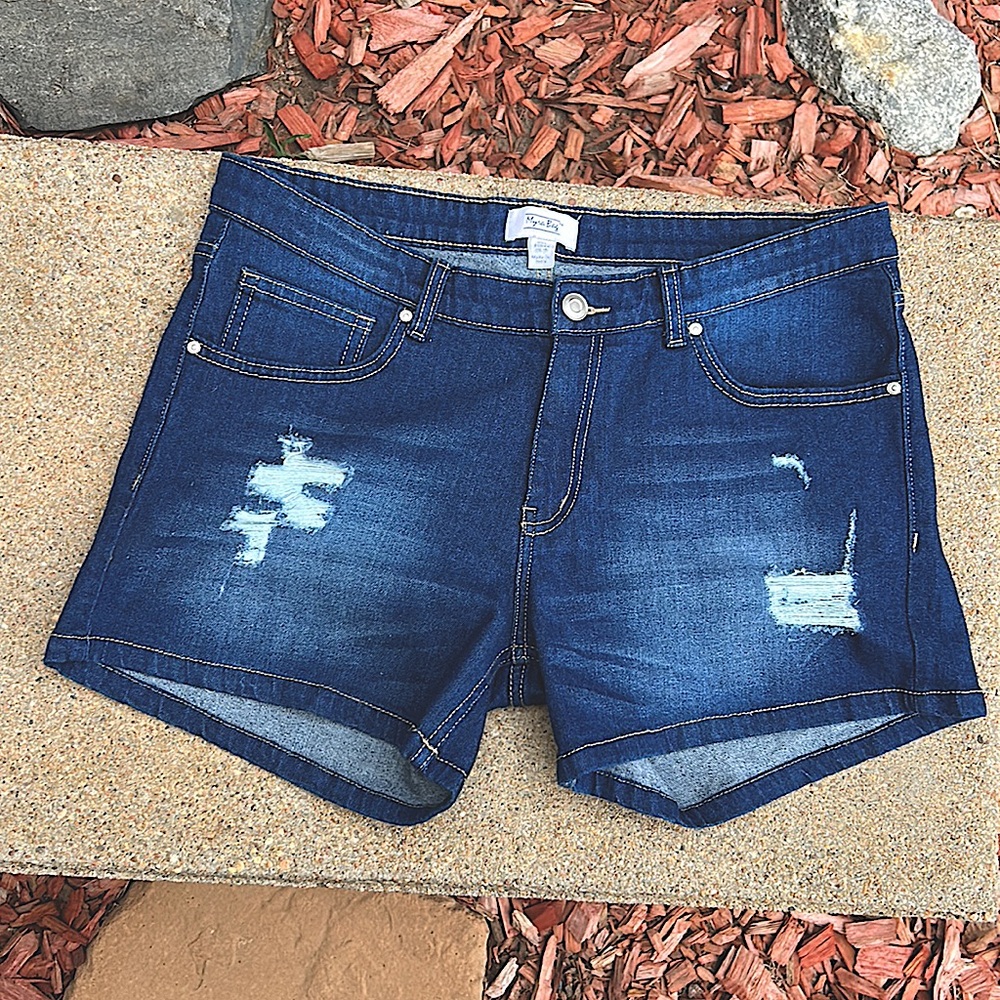 MYRA BAG Ladies L Dark Denim Distressed Jean Shorts